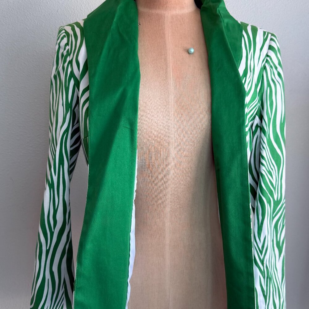 Green & White Zebra Print Open Front Blazer State… - image 1